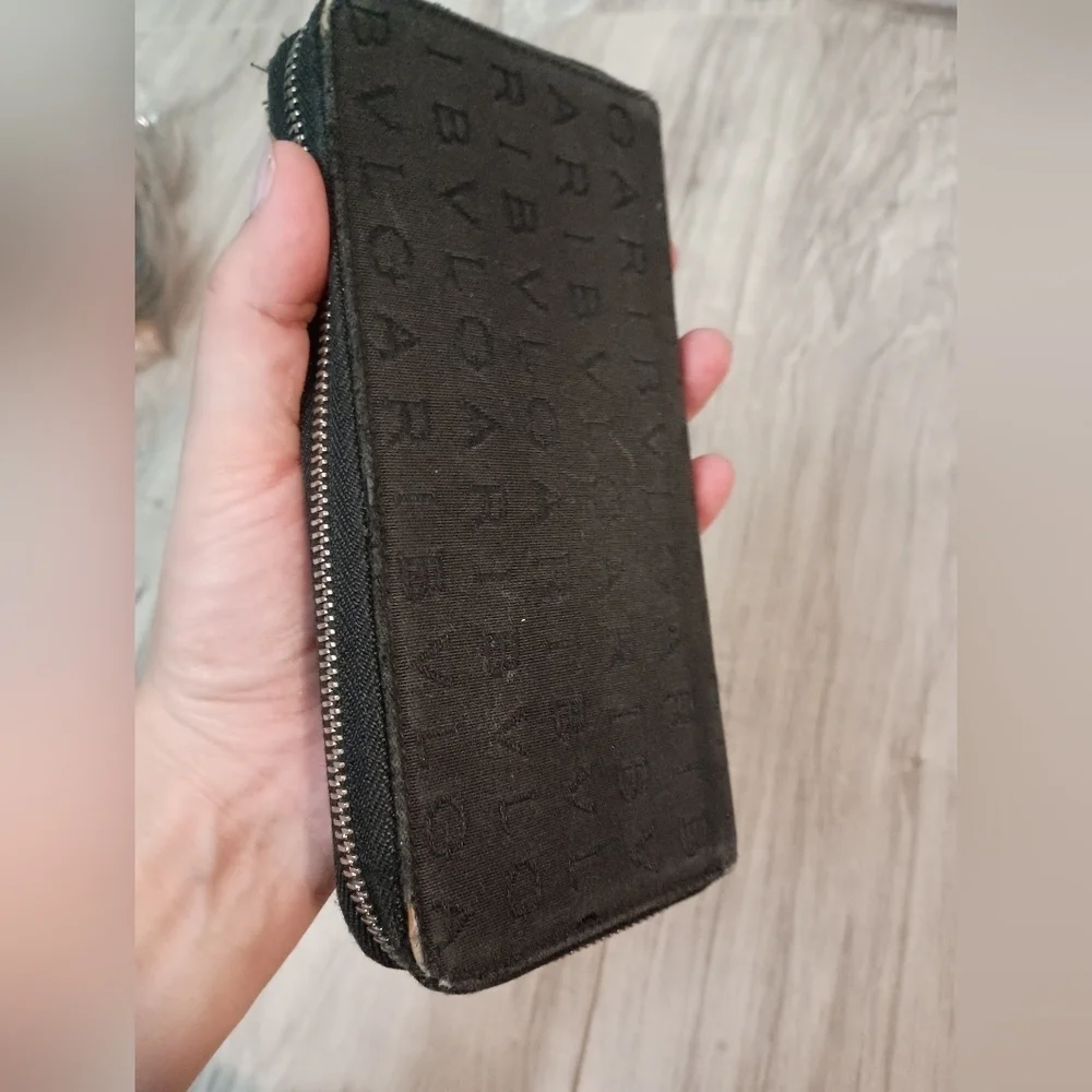 BVLGARI's Logo Mania Canvas Zip Around Long Wallet Black